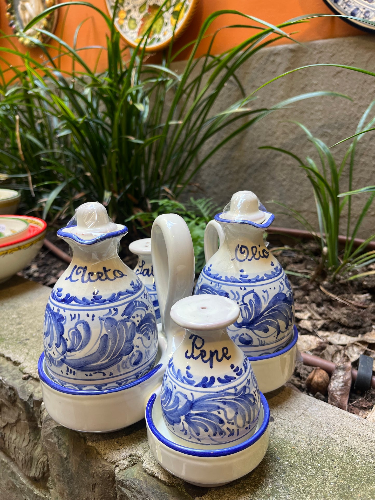 Ceramic oil vinegar salt and pepper set