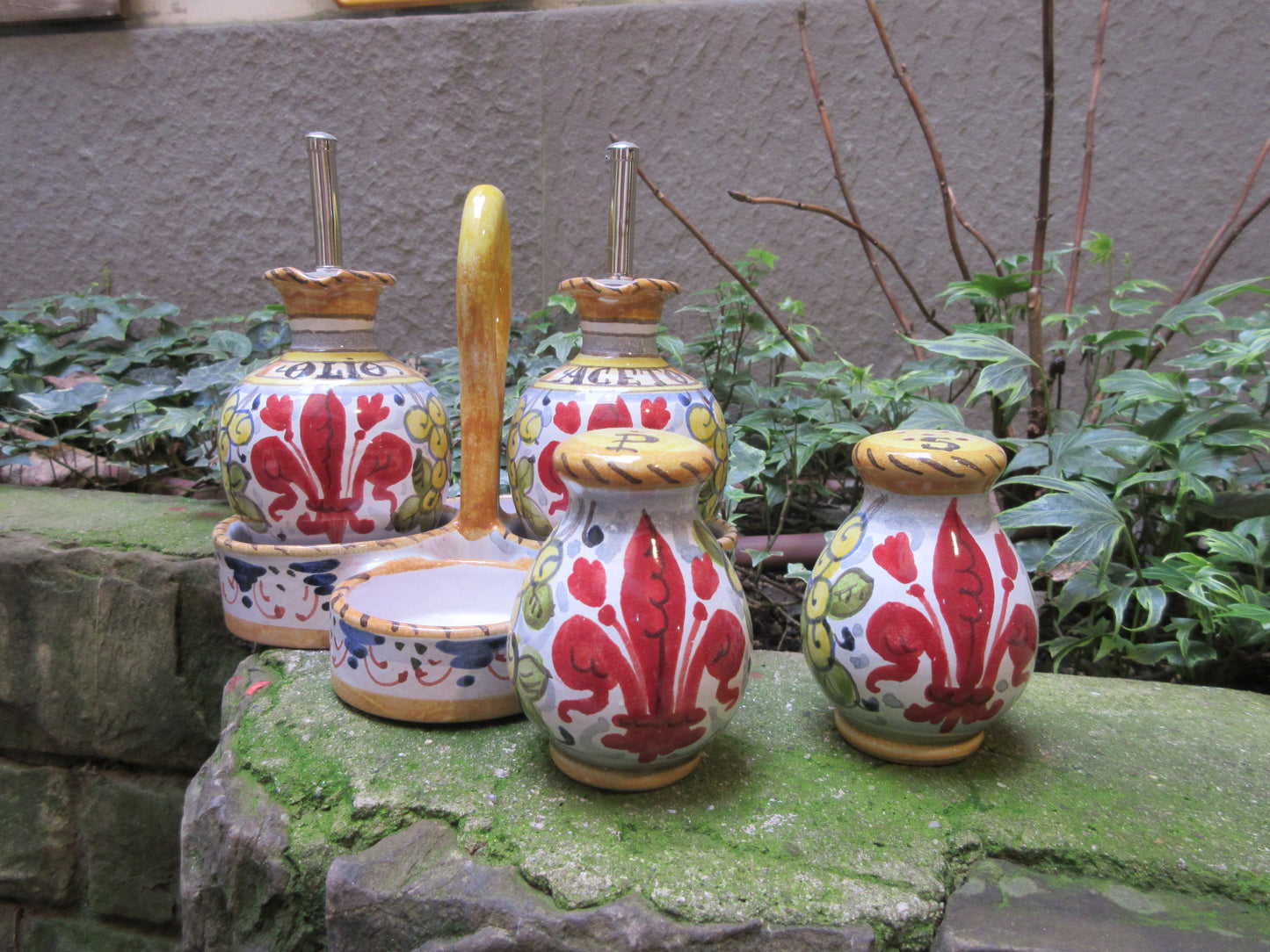 Ceramic oil, vinegar, salt and pepper set