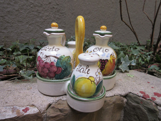 Set in ceramica per olio, aceto, sale e pepe